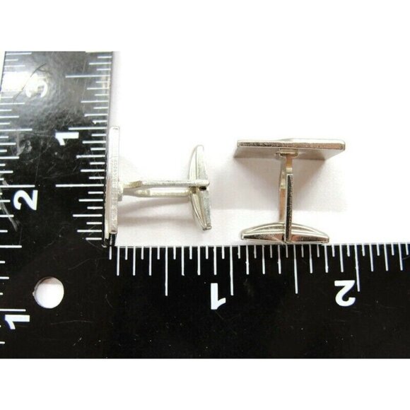Cufflinks Rectangular Silver Tone Tux Shirt Vintage Pat No - Picture 6 of 8